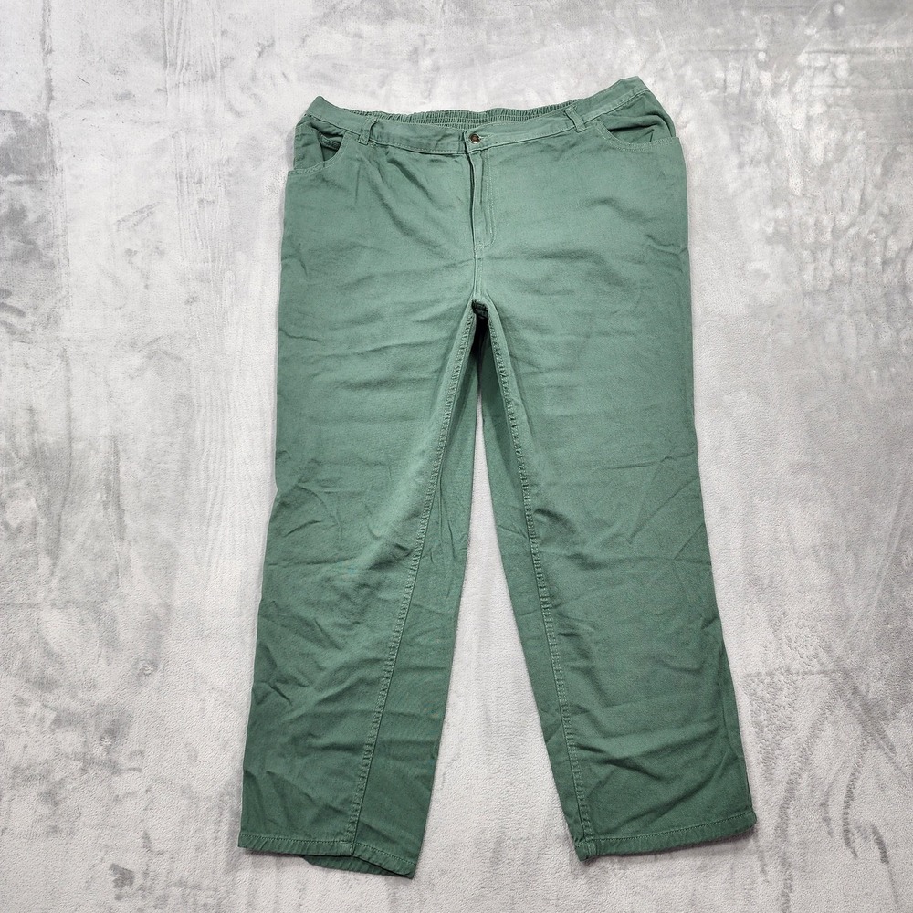 Woman Within Pants Womens 24W Green Twill Elastic Back Waist Straight Leg Casual